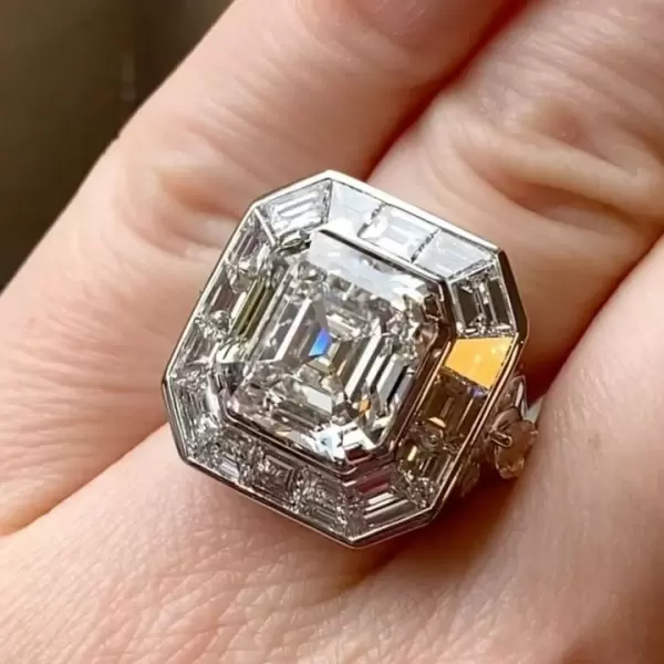 4.2ct Asscher Cut Three Stone Engagement Ring