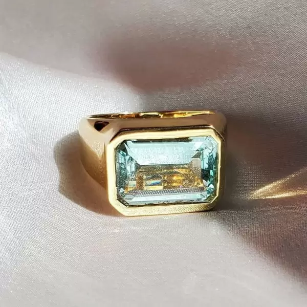 8ct Emerald Cut Aquamarine Chunky Engagement Ring