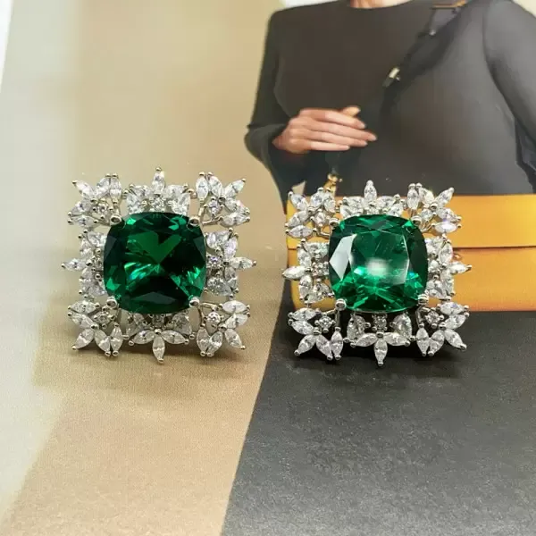 11.5ctw Cushion Cut Emerald Stud Earrings